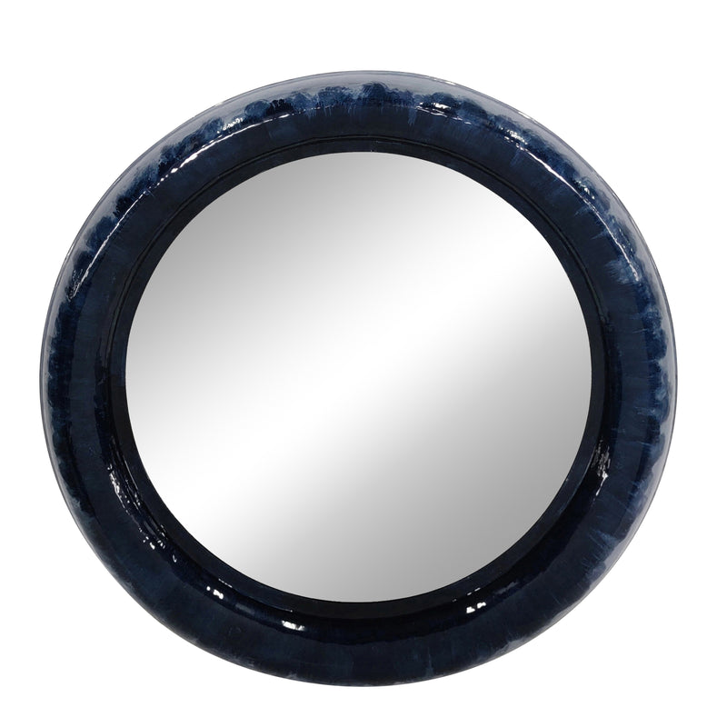 Blue Metal Round 36" Mirror