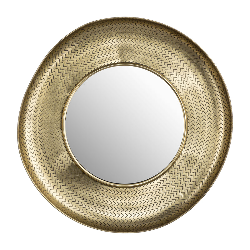 Metal,30",bowl W/v Pattern Mirror, gold