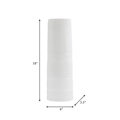 Cer, 18"h Lined Cylinder Vase, White