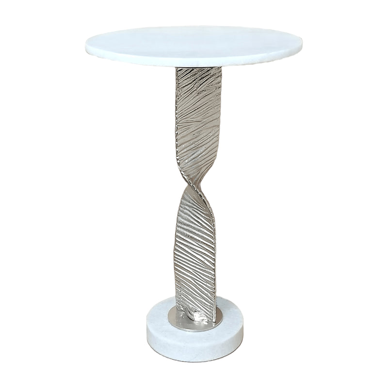 Metal,24"twisted Base Accent Table,white/silver Kd