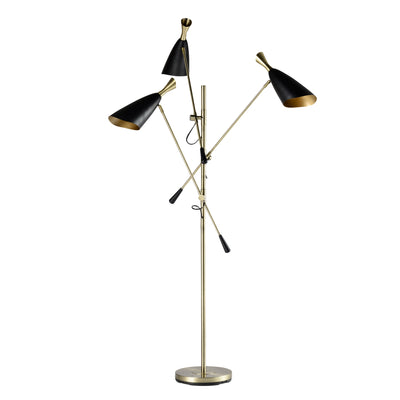 Metal 77" 3-light Floor Lamp, Gold/black Kd