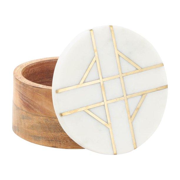 Contemporary Marble and Wood Round Box - CARROT TOP