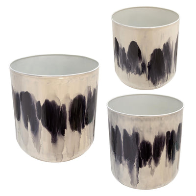 Set Of 3 13/14/15" Melted White and Black Planters - CARROT TOP